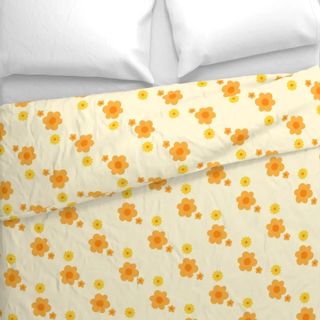 Sunny Hippie 70s Style Flowers Duvet Cover - Yellow alternate view