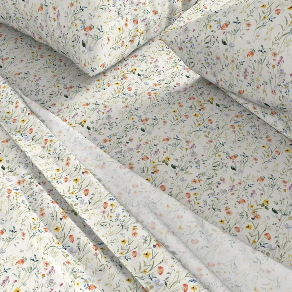 Sunny Wildflower Meadow King Size Sheet Set - White alternate view