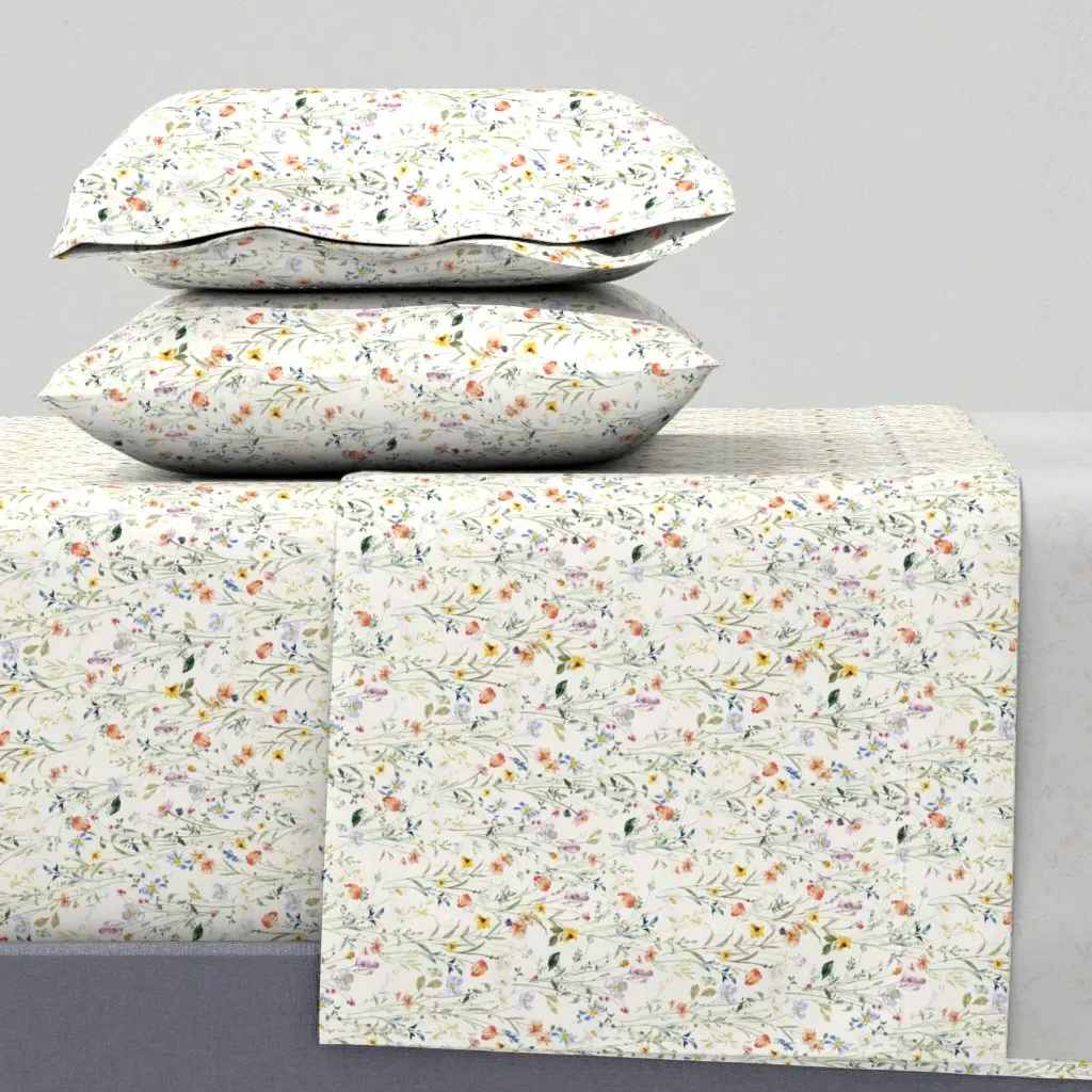 Sunny Wildflower Meadow King Size Sheet Set - White product