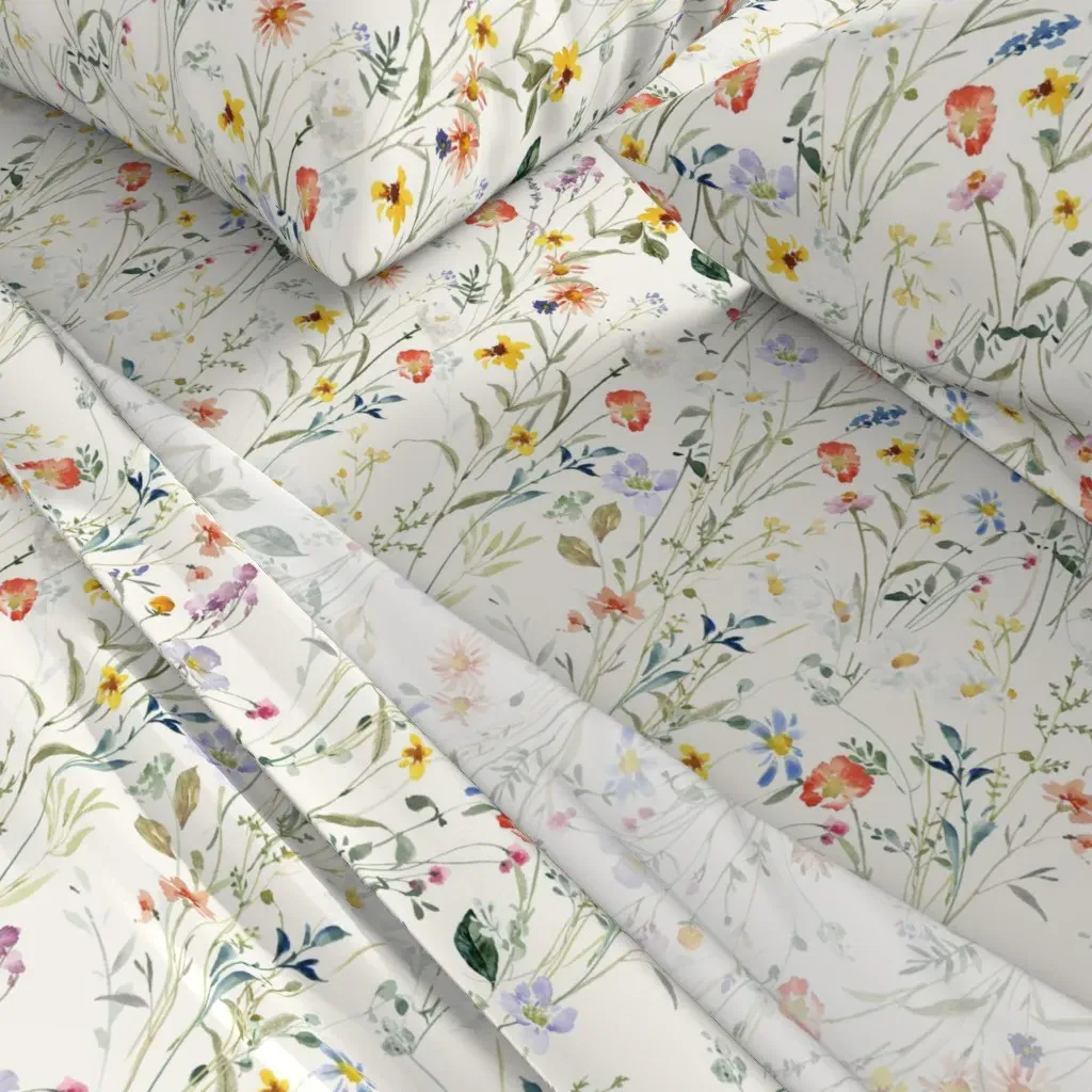 Sunny Wildflower Meadow Large Full Sheet Set - White alternate view