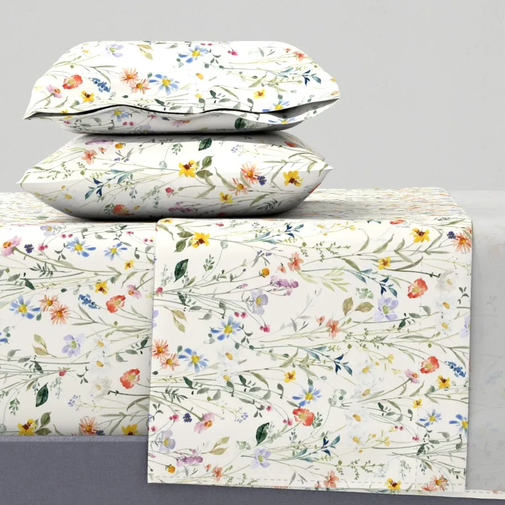 Sunny Wildflower Meadow Large Full Sheet Set - White product