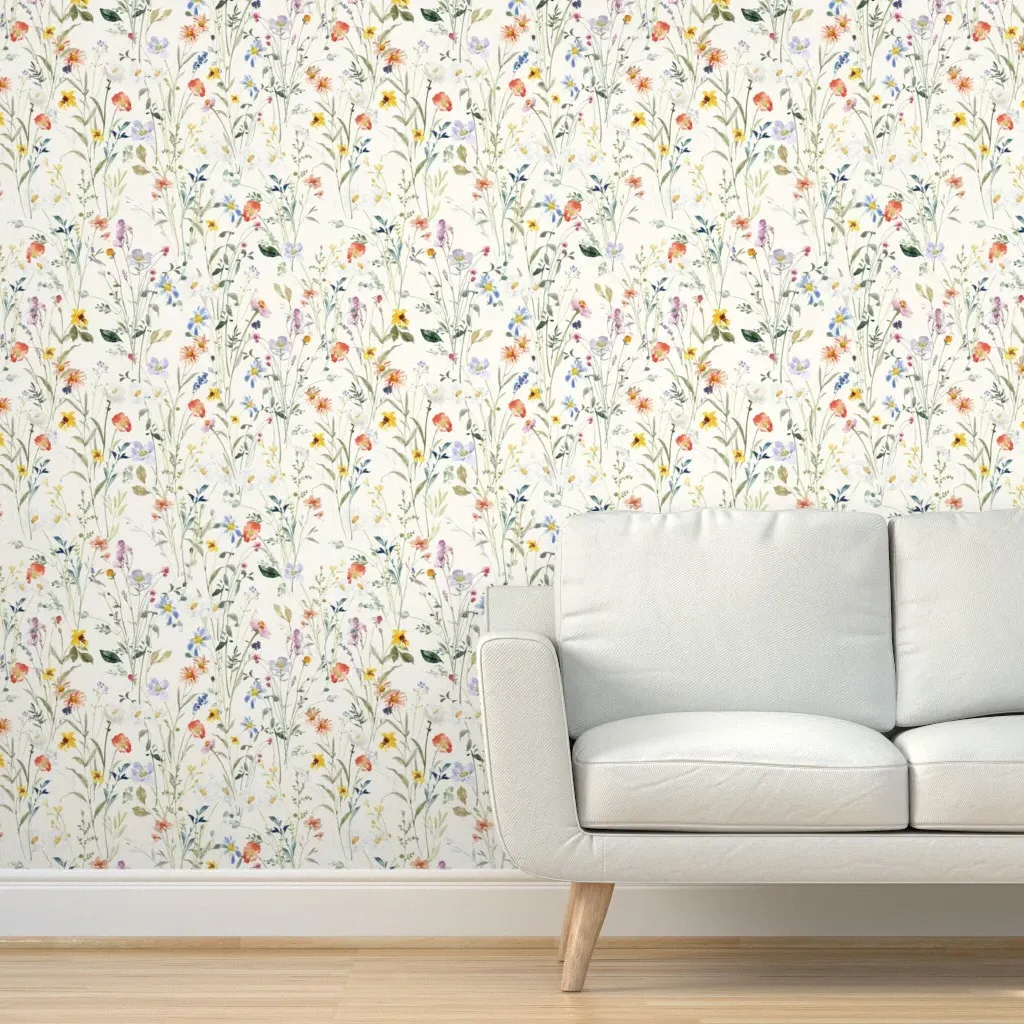 Sunny Wildflower Meadow Peel and Stick Wallpaper - White product