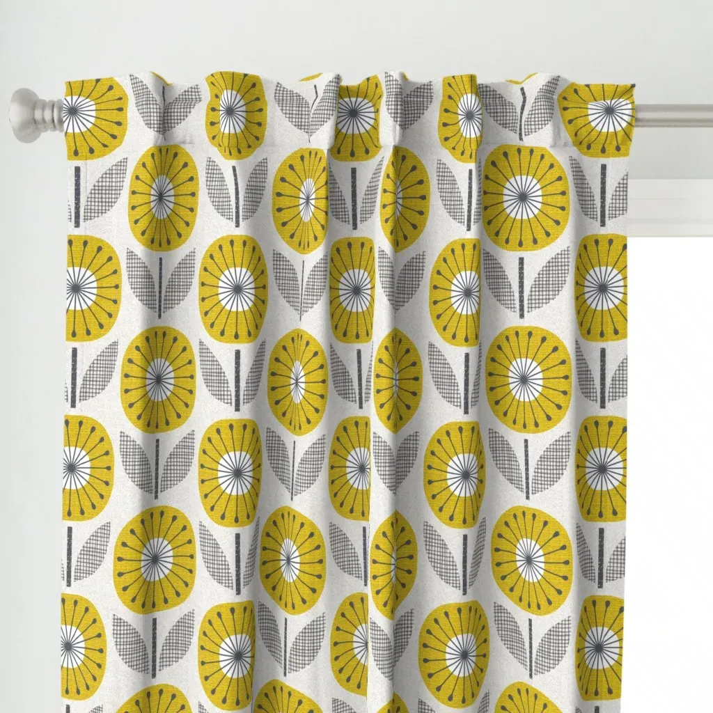Sunny Winter Blooms Large Curtain Panel - Mustard Yellow alternate view