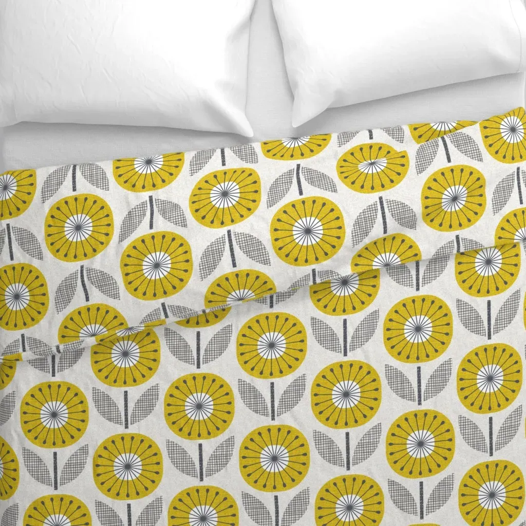 Sunny Winter Blooms Large Duvet Cover - Mustard Yellow alternate view