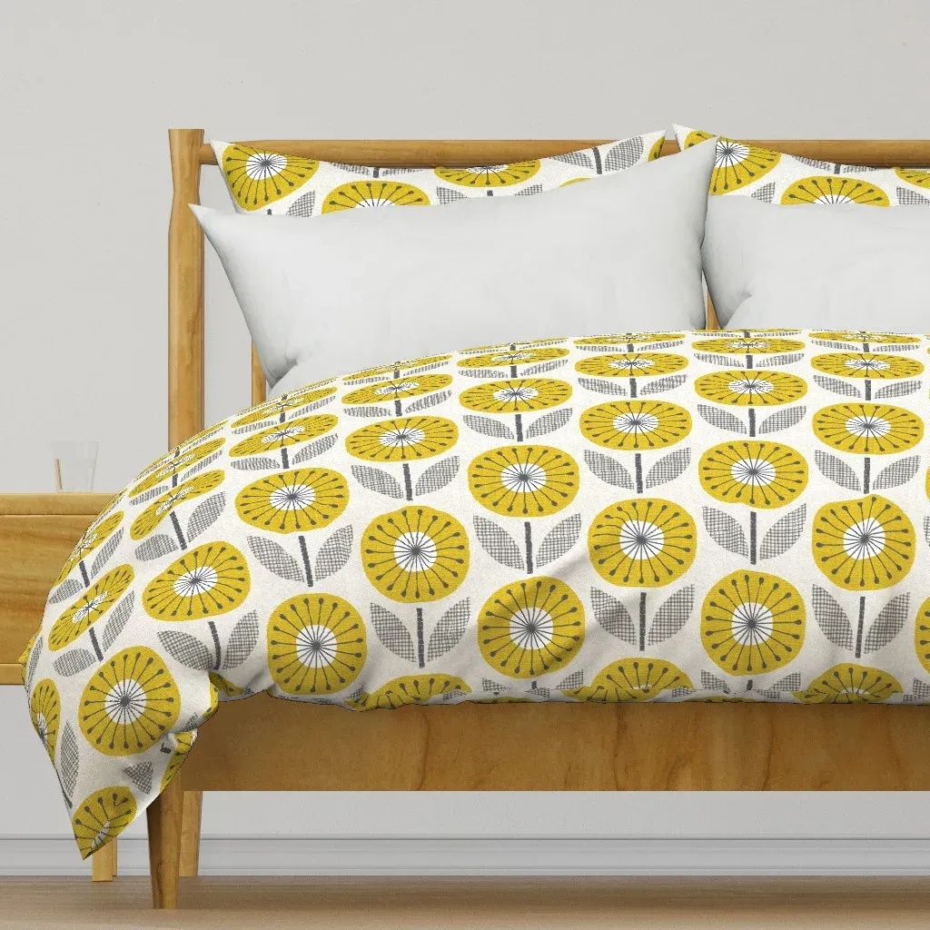Sunny Winter Blooms Large Duvet Cover - Mustard Yellow product