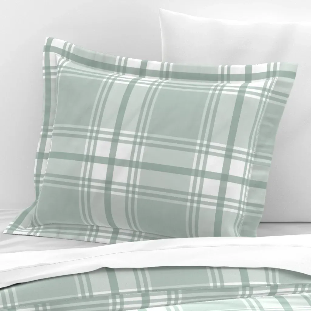 Sunroom Plaid Breakwater Flanged Cushion Cover - Sage Green, Cotton Sateen product