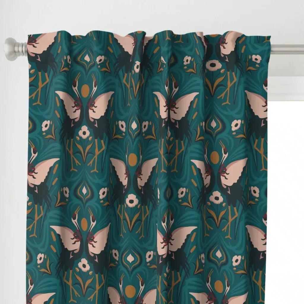 Sunset Crane Dance Curtain Panel - Teal alternate view