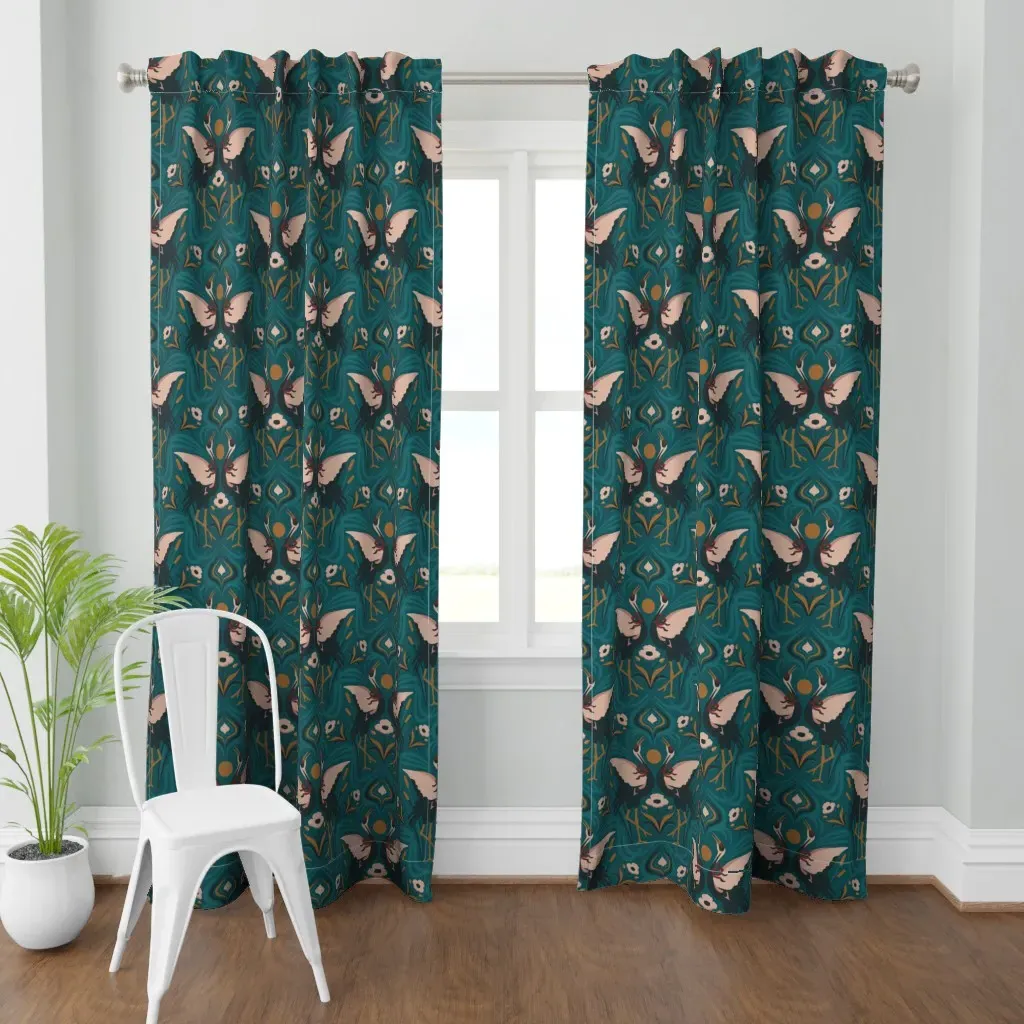 Sunset Crane Dance Curtain Panel - Teal product