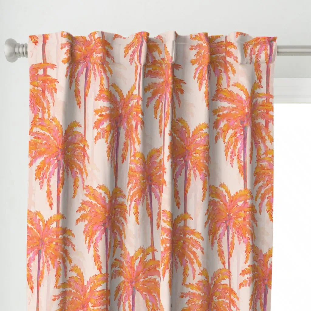 Sunset Palm Large Curtain Panel - Coral alternate view