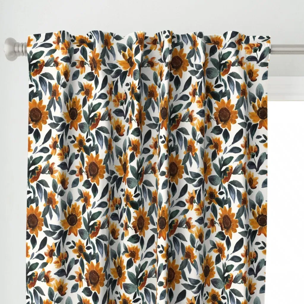 Sunset Sunflowers Curtain Panel - Yellow, Teal alternate view