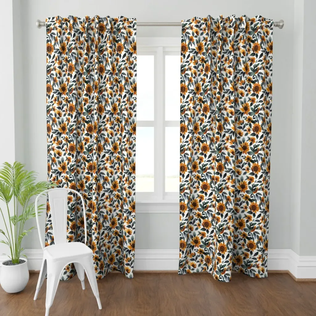Sunset Sunflowers Curtain Panel - Yellow, Teal product
