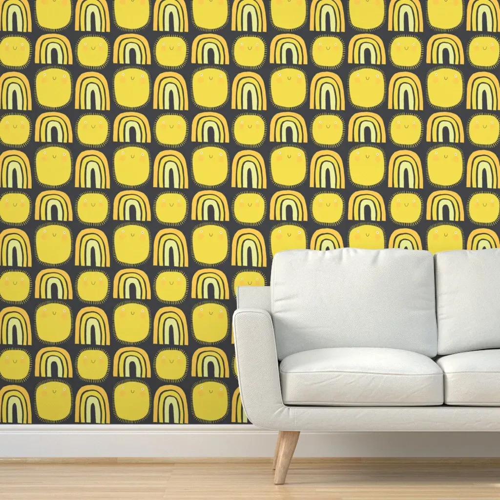 Sunshiny Grey Day Peel and Stick Wallpaper - Yellow, Charcoal product