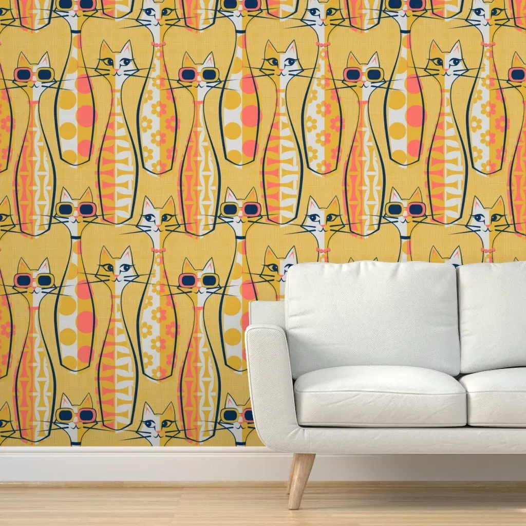Super Mod Meow Peel and Stick Wallpaper - Mustard Yellow product