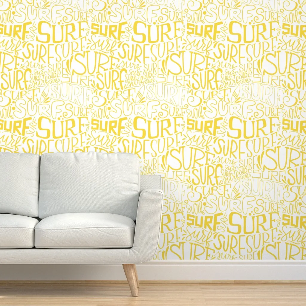 Surf Lettering Peel and Stick Wallpaper - Yellow product