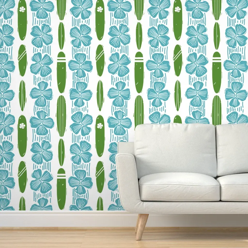 Surf Safari Blockprint Peel and Stick Wallpaper - Teal product