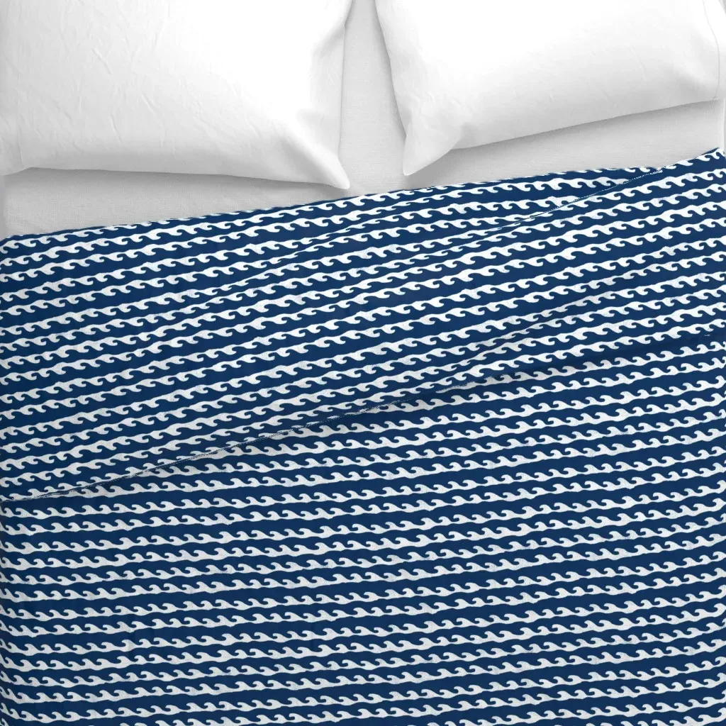 Surf Water Print Duvet Cover - White, Navy alternate view