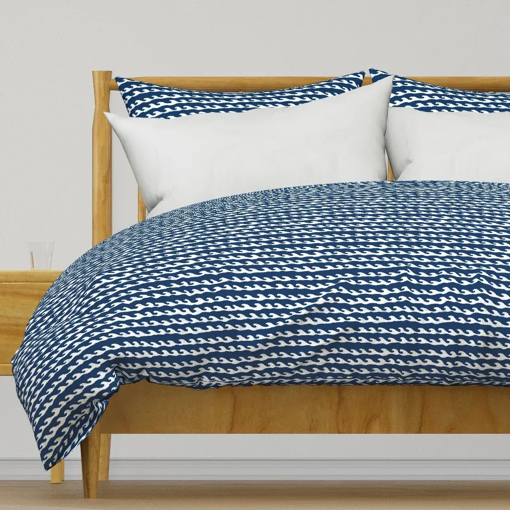 Surf Water Print Duvet Cover - White, Navy product