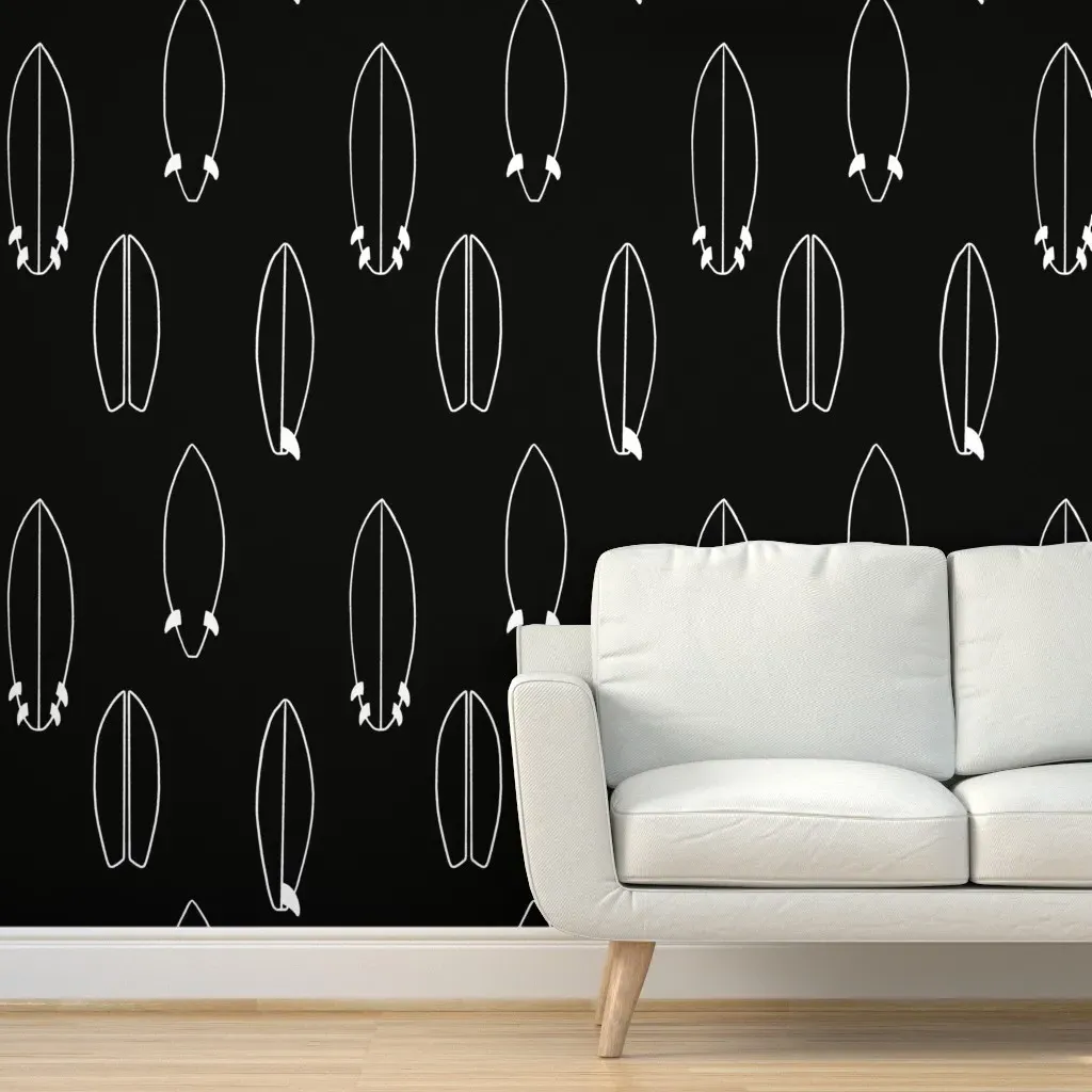 Surfboards Jumbo Scale Peel and Stick Wallpaper - Black and White product