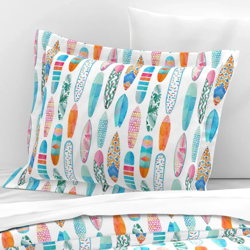 Surfboards Standard Flanged Pillow Sham - Turquoise, Cotton Sateen product