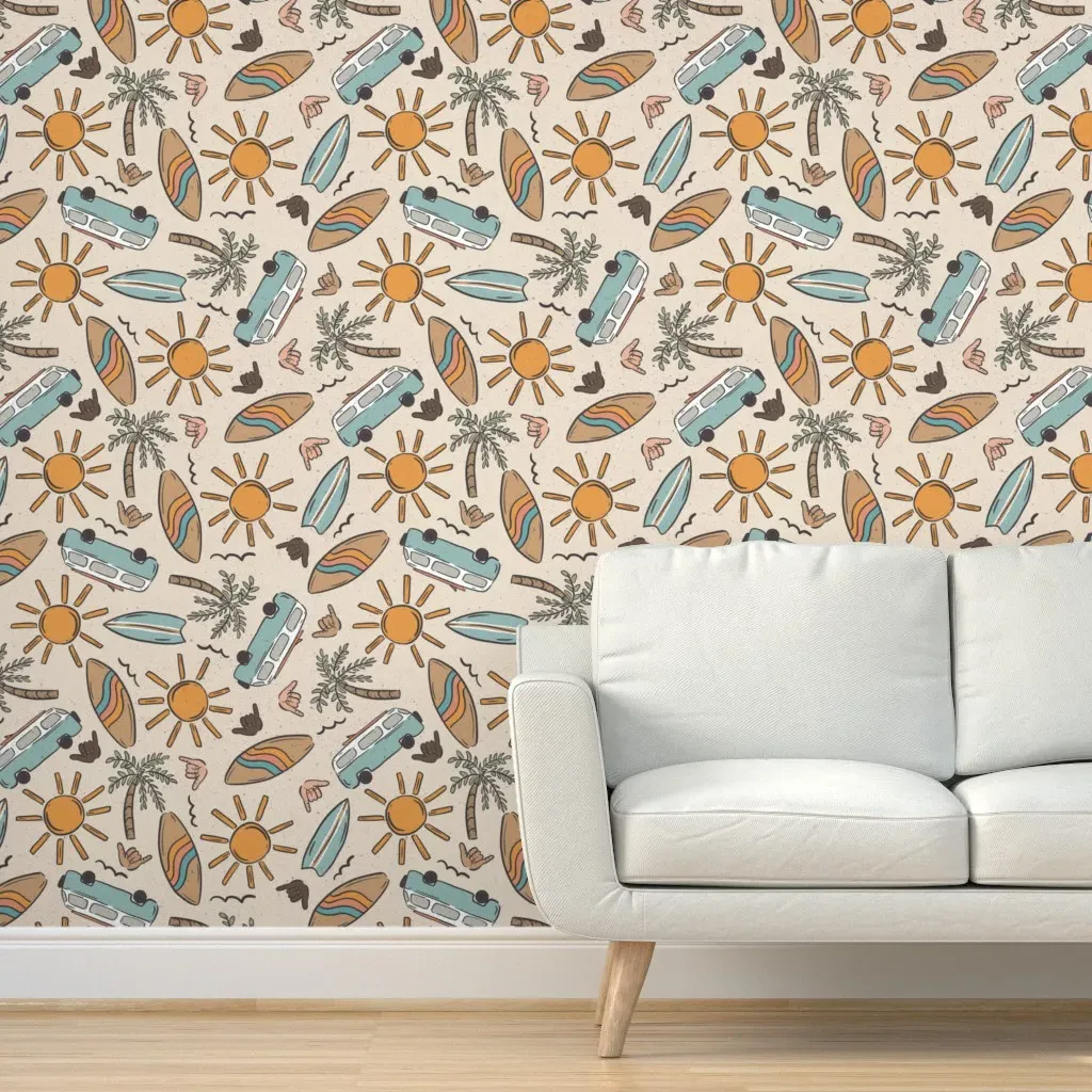 Surfer Vibes Peel and Stick Wallpaper - Light Beige product