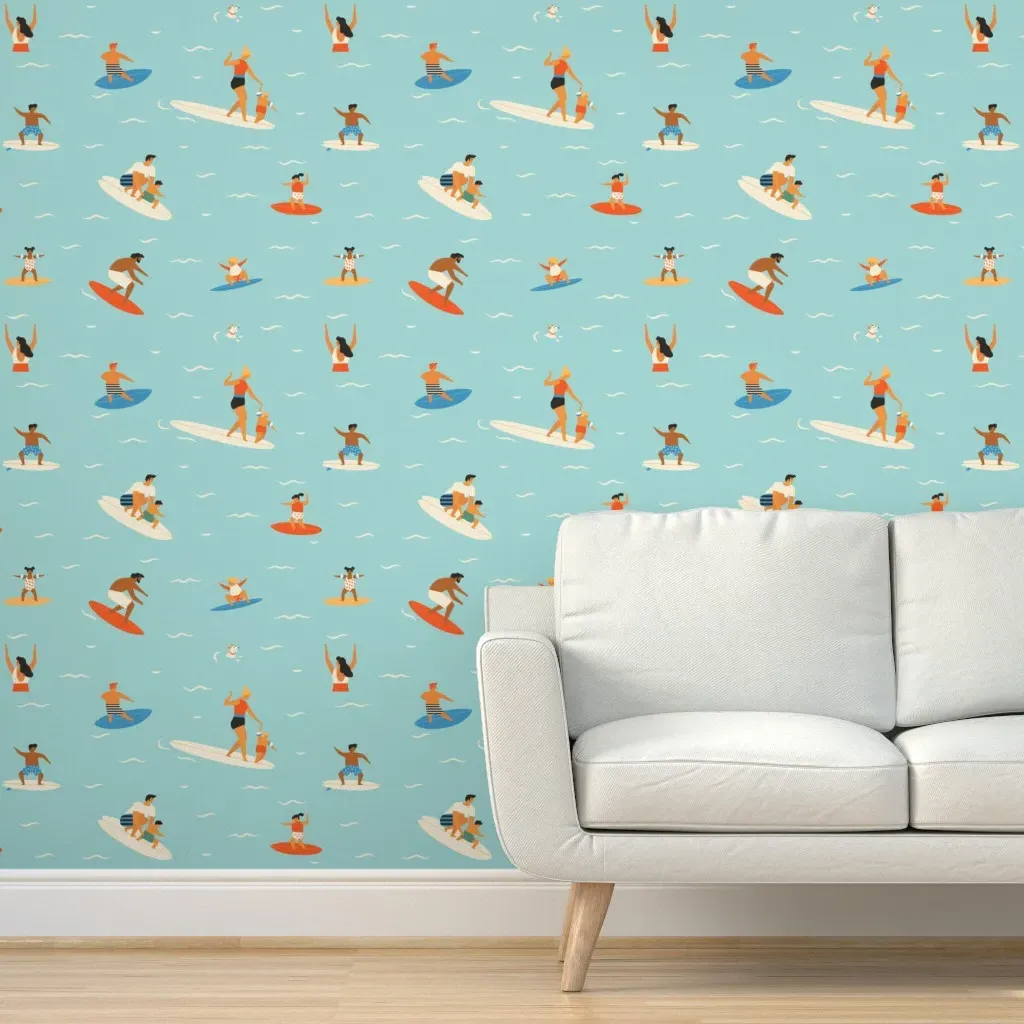 Surfin Kids Peel and Stick Wallpaper - Teal product