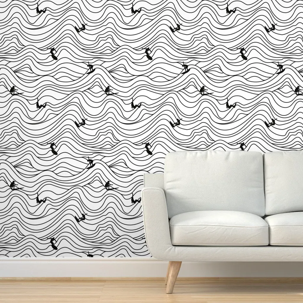 Surfing Infinite Waves Peel and Stick Wallpaper - Black product