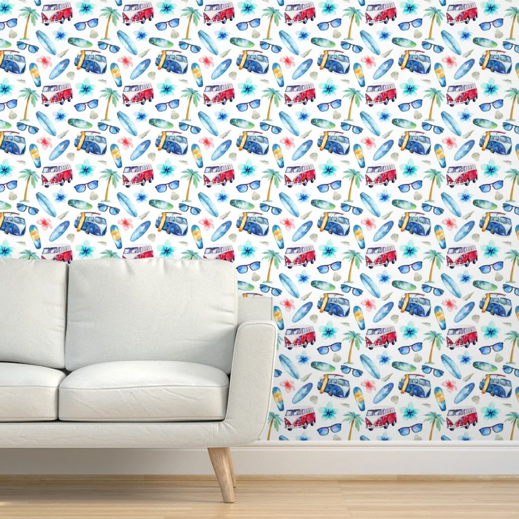 Surfing Pattern Peel and Stick Wallpaper - Blue product