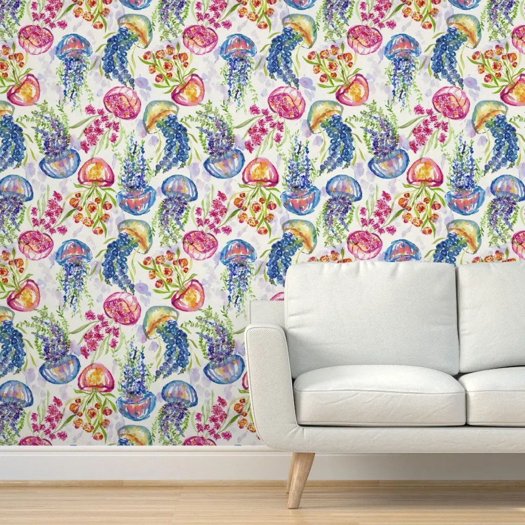 Surreal Botanical Jellyfish Peel and Stick Wallpaper - Purple product