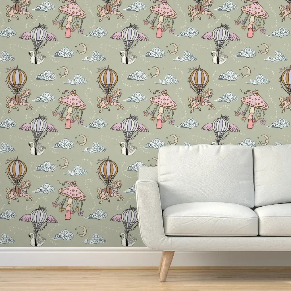 Surreal Circus Peel and Stick Wallpaper - Pink, Green product
