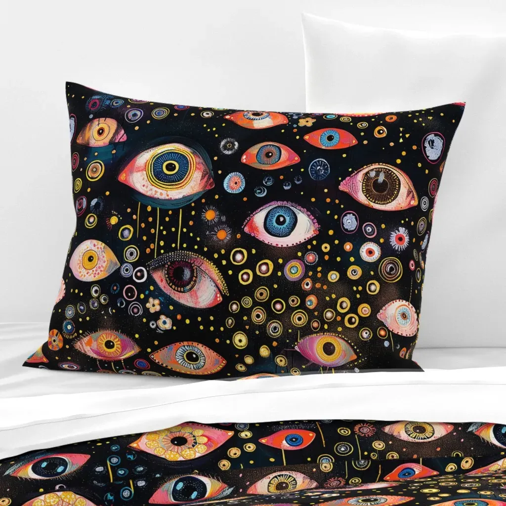 Surrealist Nouveau Eyeballs Standard Knife Edge Pillow - Orange, Cotton Sateen product