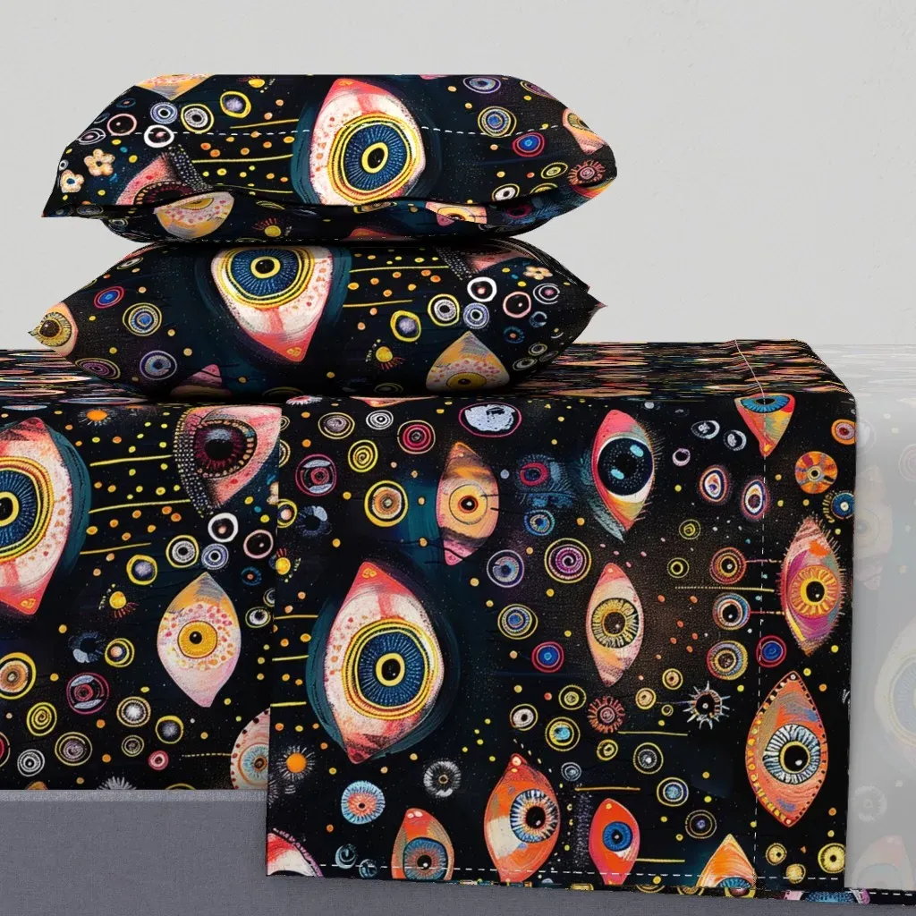 Surrealist Nouveau Eyeballs T390 Queen Sheet Set - Orange product