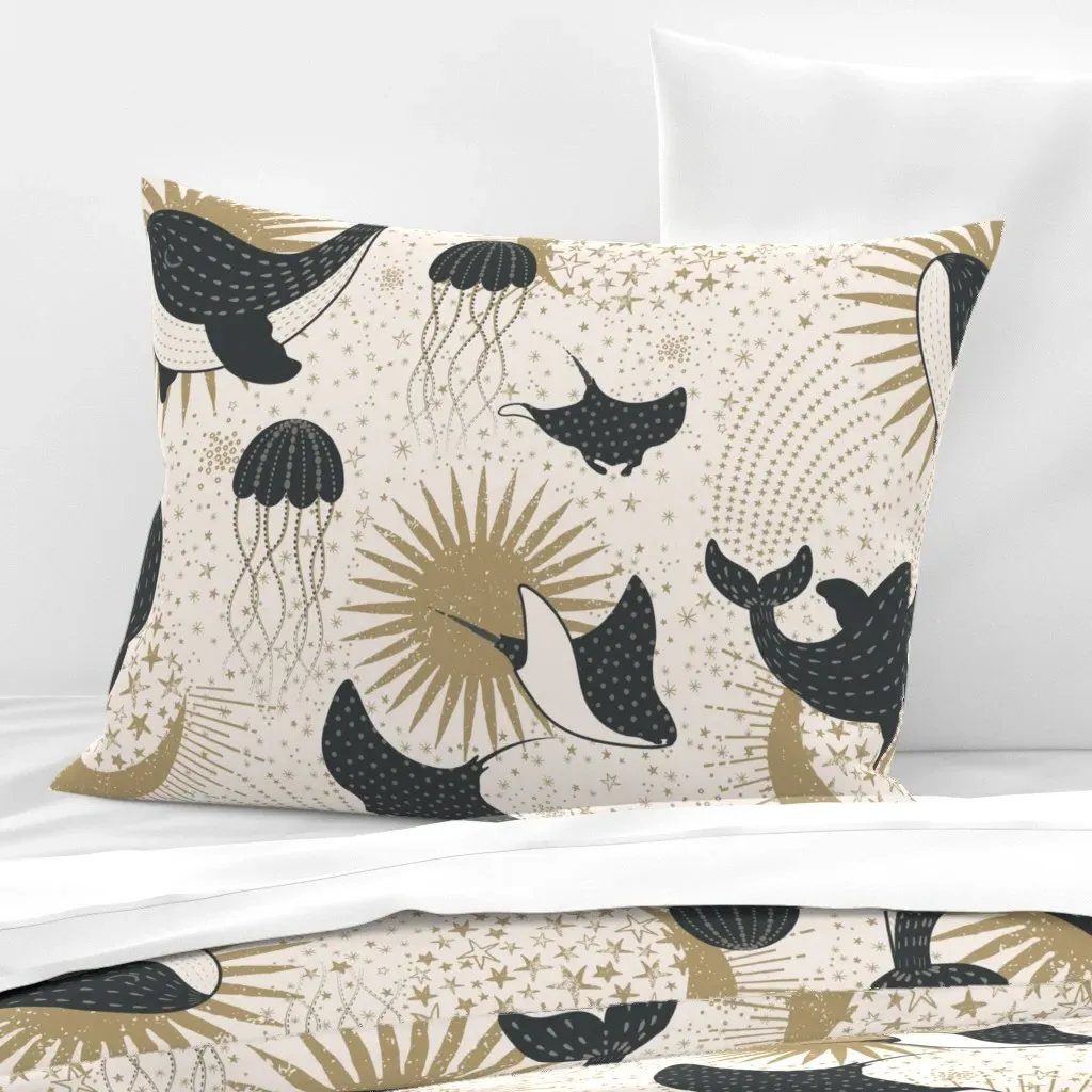 Surrealist Oceanic Galaxy Standard Knife Edge Cushion - Dark Gray, Cotton product