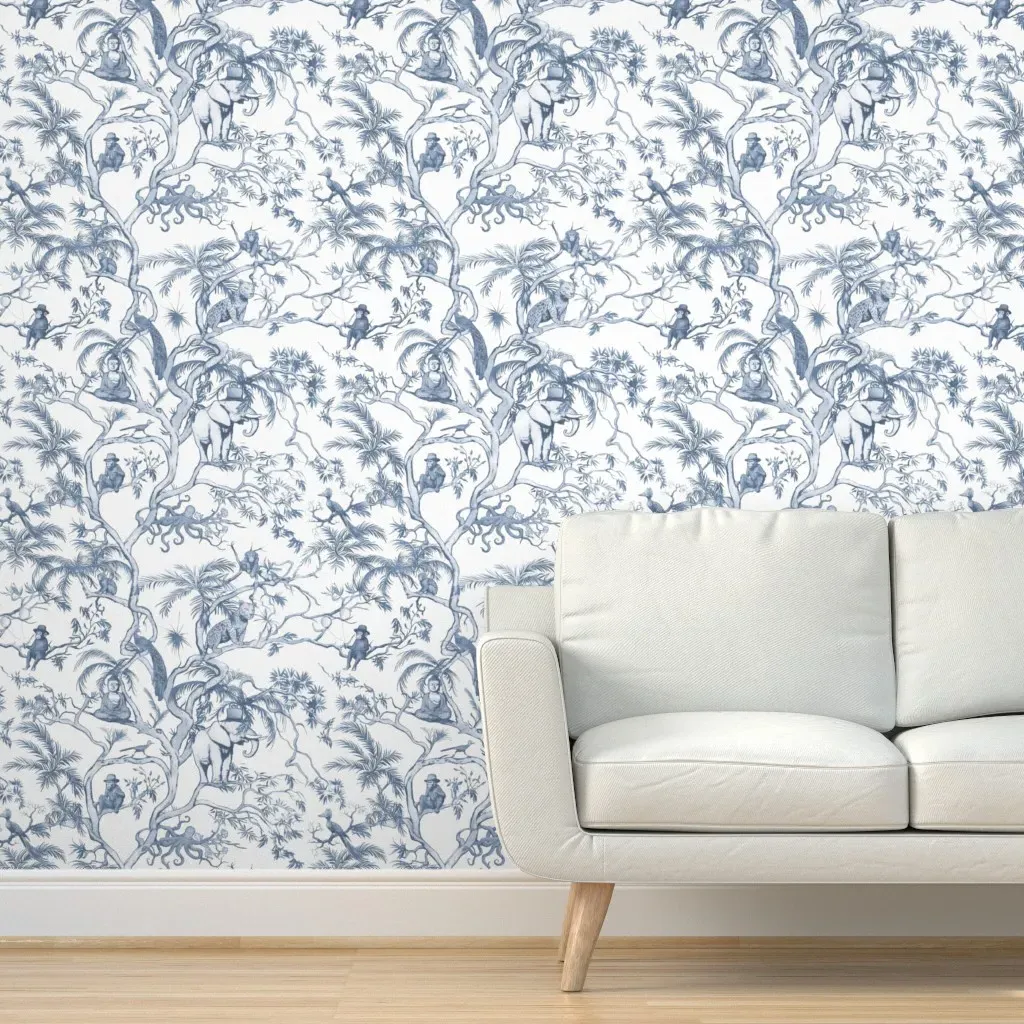 Surrealist's Chinoiserie Peel and Stick Wallpaper - Gray Blue, White product