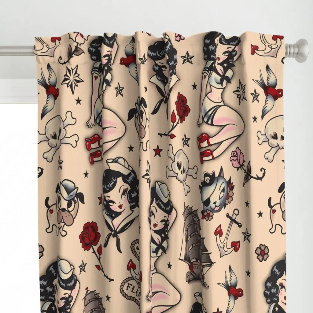 Suzy Sailor Pattern Curtain Panel - Beige alternate view