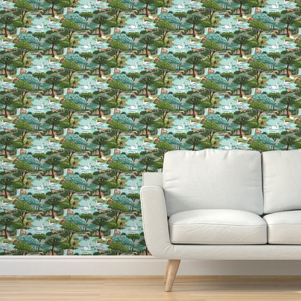 Swan Lake Paint By Number Peel and Stick Wallpaper - Green, Teal product