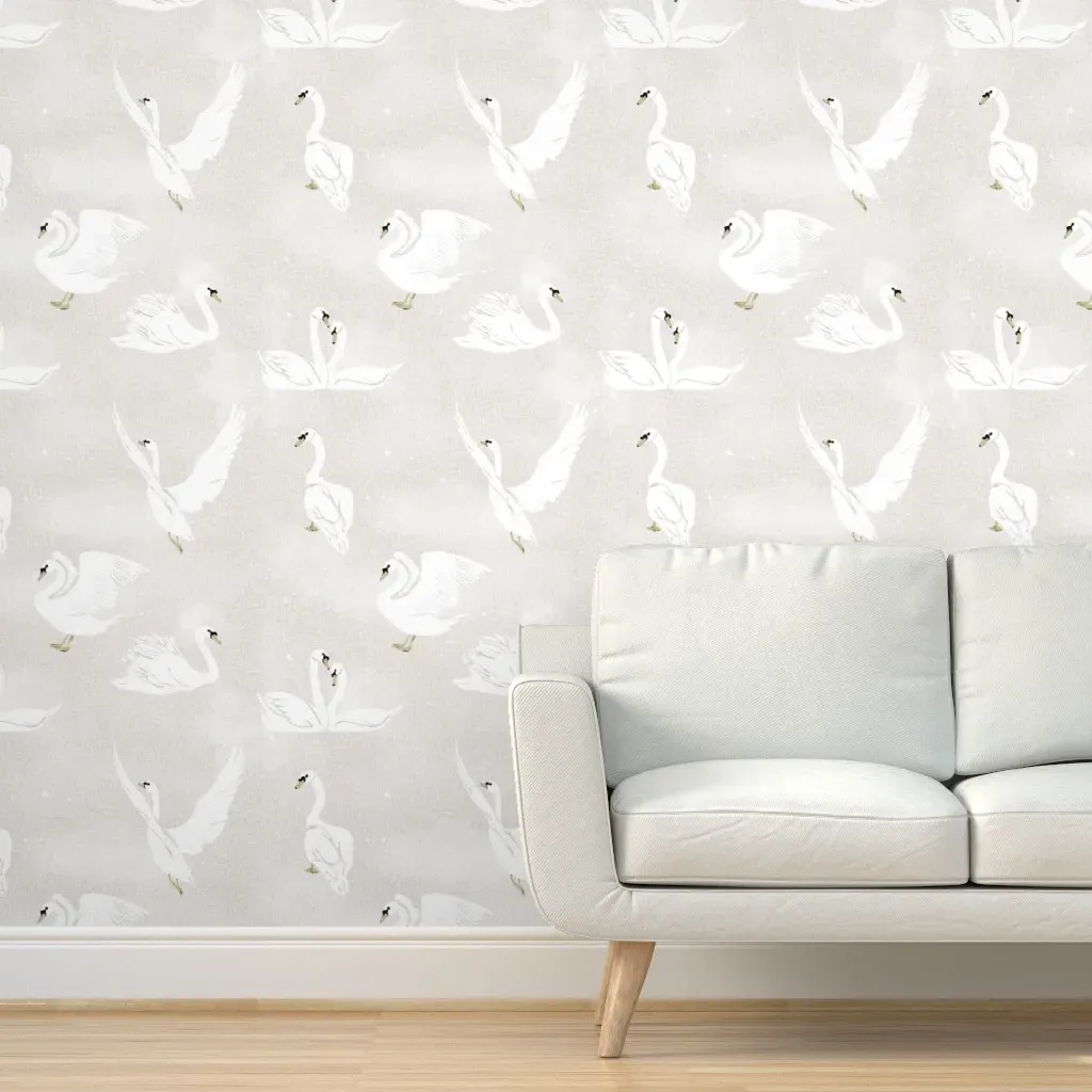 Swans Print Peel and Stick Wallpaper - Beige product
