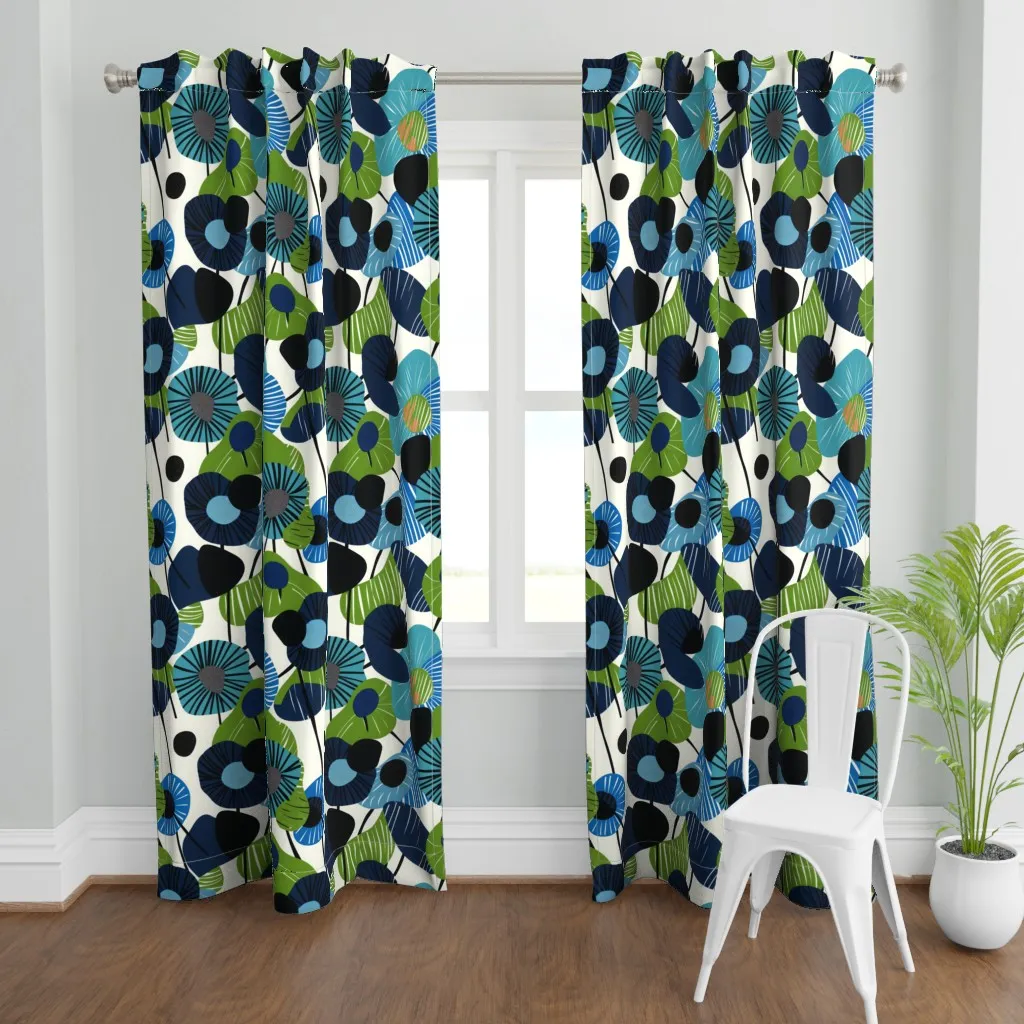 Swedish Abstract Poppies Curtain Panel - Blue product