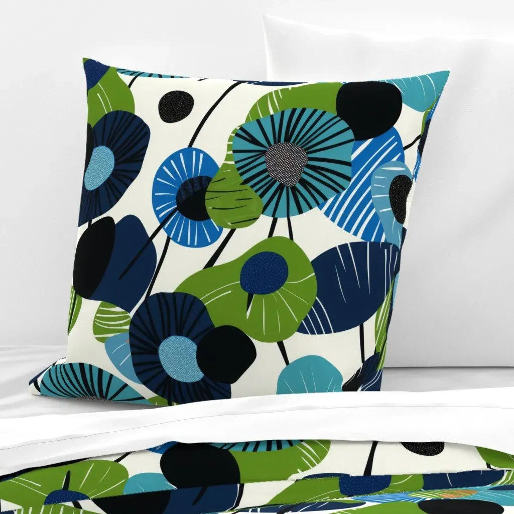 Swedish Abstract Poppies Euro Pillow Sham - Blue product