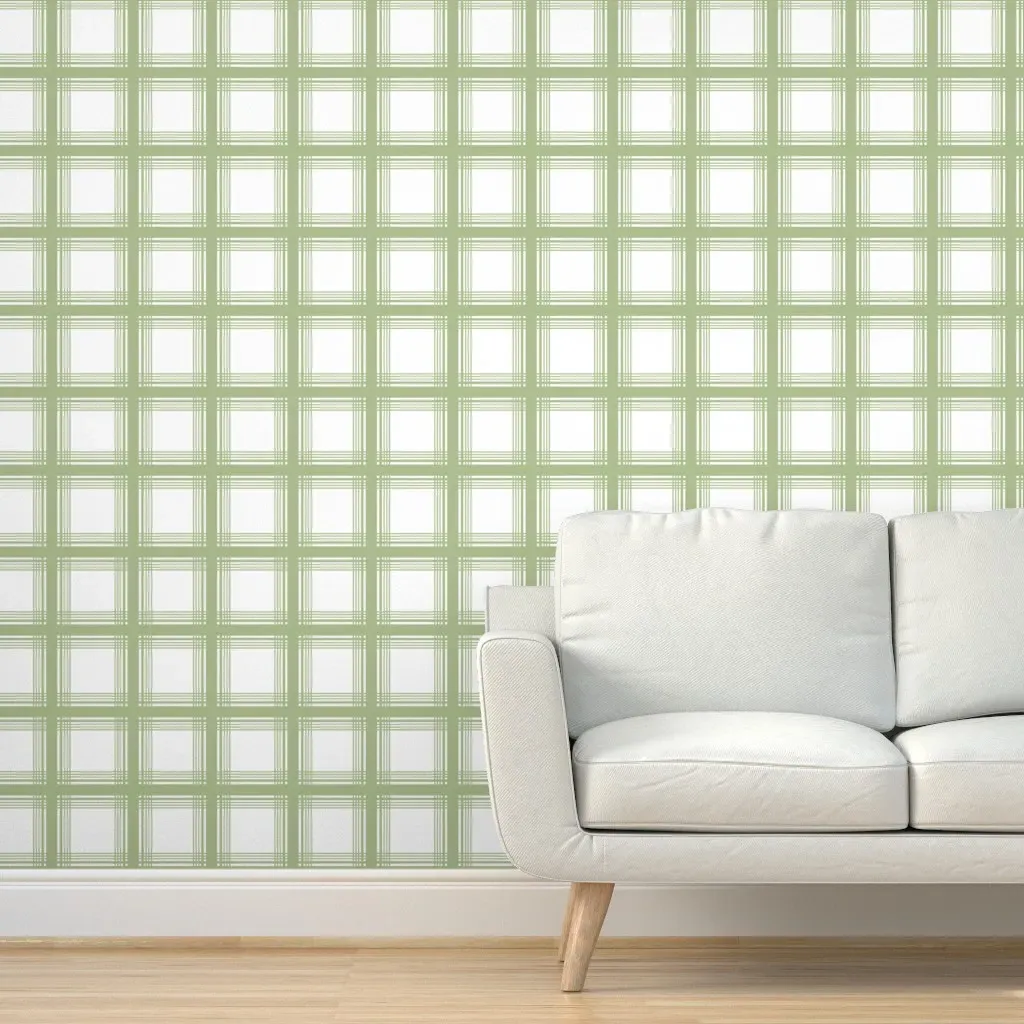 Swedish Plaid Peel and Stick Wallpaper - Sage Green, White product