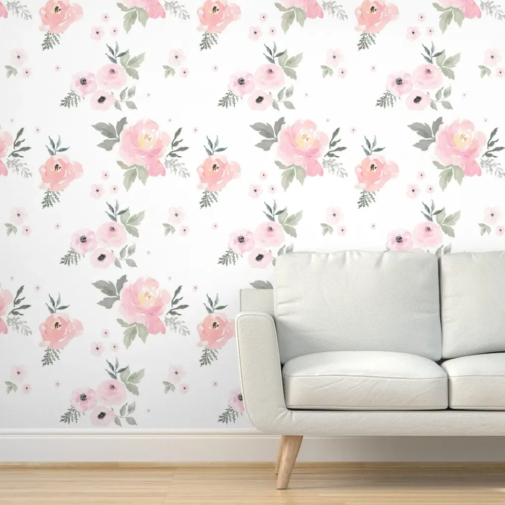 Sweet Blush Roses Peel and Stick Wallpaper - Pink, Gray product