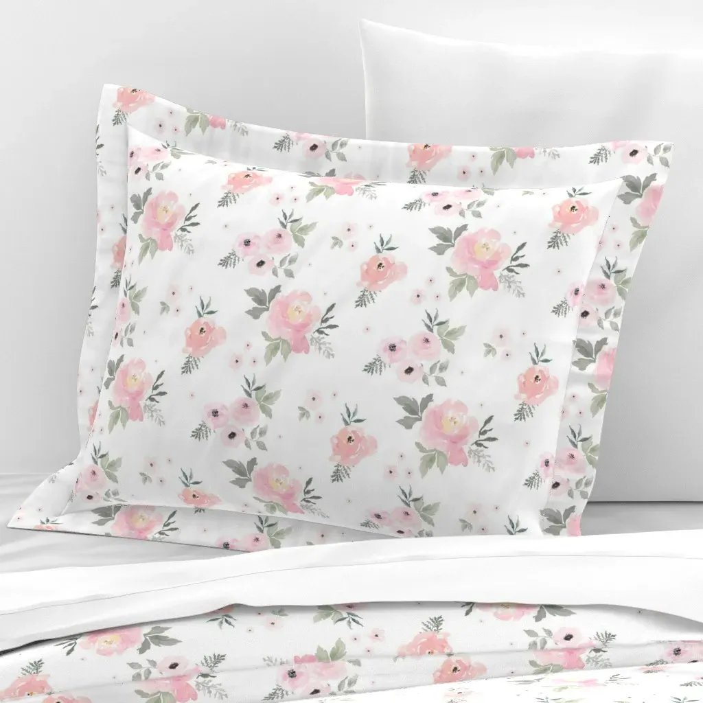 Sweet Blush Roses Standard Flanged Cushion Cover - Blush Pink, Cotton Sateen product