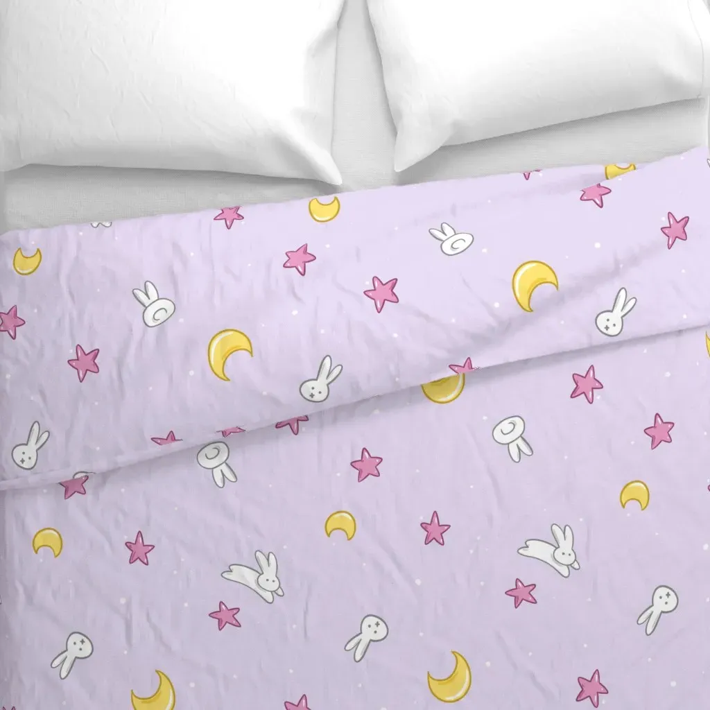 Sweet Bunnies Moon And Stars Duvet Cover - Lavender alternate view