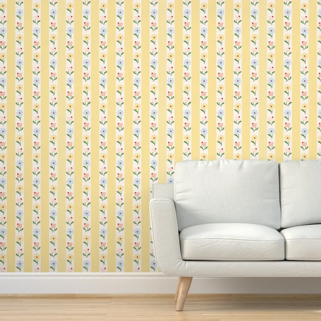 Sweet Floral Stripes Peel and Stick Wallpaper - Pale Yellow product