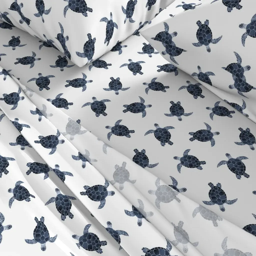 Sweet Little Navy Sea Turtle Full Sheet Set - Dark Blue alternate view