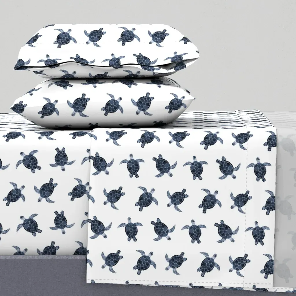 Sweet Little Navy Sea Turtle Full Sheet Set - Dark Blue product