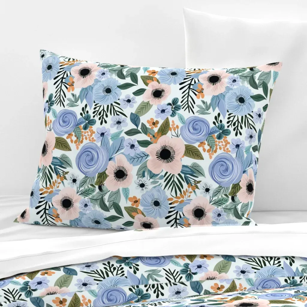 Sweet Meadow Floral Anemone Cushion Cover - Light Blue, Cotton Sateen product