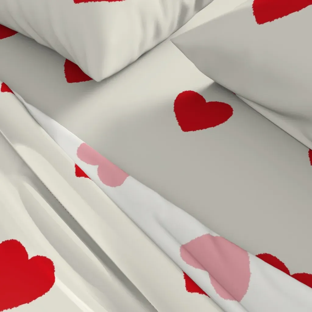 Sweet Valentine Hearts King Sheet Set - Red, Beige alternate view