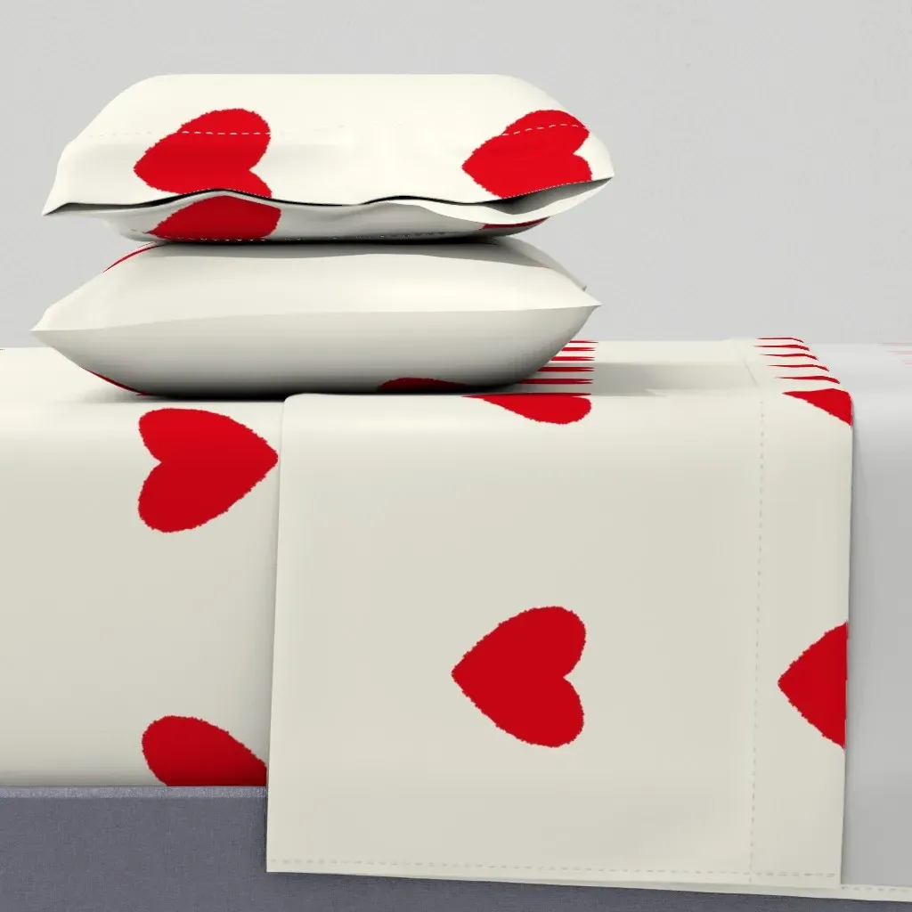 Sweet Valentine Hearts King Sheet Set - Red, Beige product