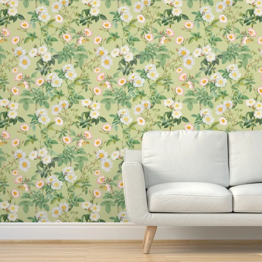 Sweetbriar Cottage Roses Peel and Stick Wallpaper - White product