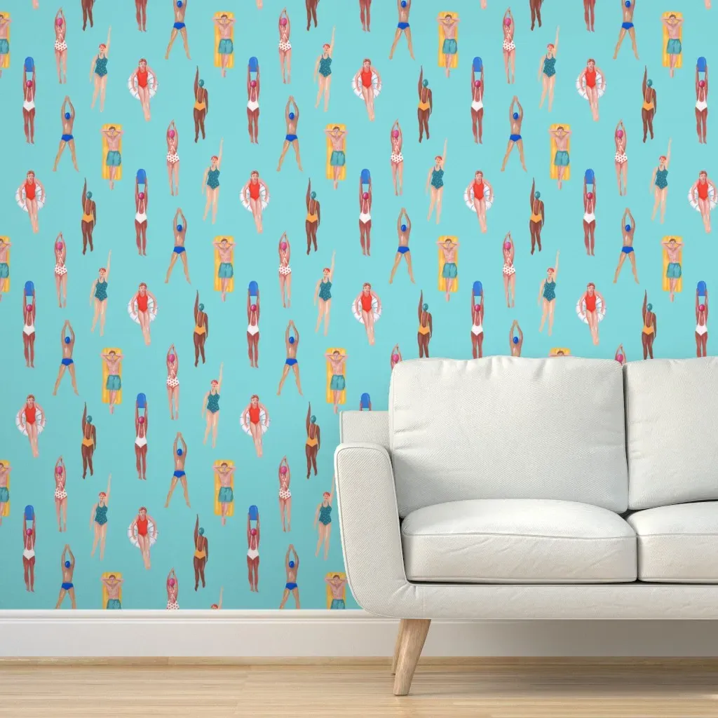 Swimmer Hand Painted Peel and Stick Wallpaper - Teal product